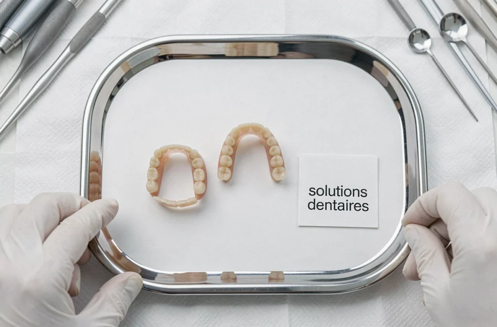 Plateau dentaire présentant un bridge et un appareil dentaire amovible comme alternatives à l'implant