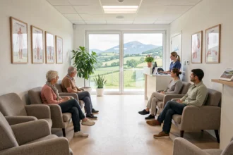 Salle d'attente d'un cabinet de dermatologie moderne dans les Pyrénées-Atlantiques